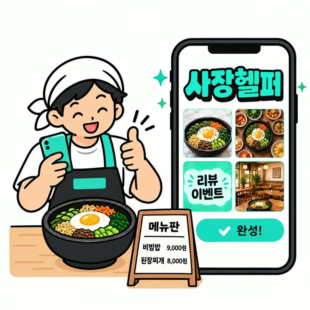 사장님이 찍은 음식 사진으로 배달앱 이미지 4장과 매장 메뉴판이 만들어진 모습